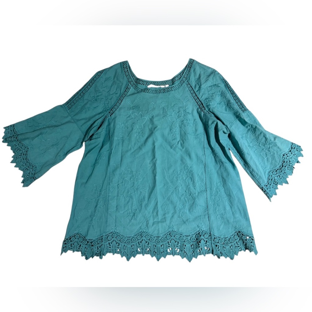 Soft Surroundings Romantique Embroidered Lace Top Size Large Blue